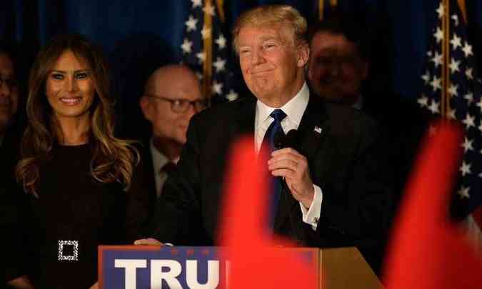 Republicano Donald Trump durante pronunciamento de vitria em New Hampshire(foto: AFP)