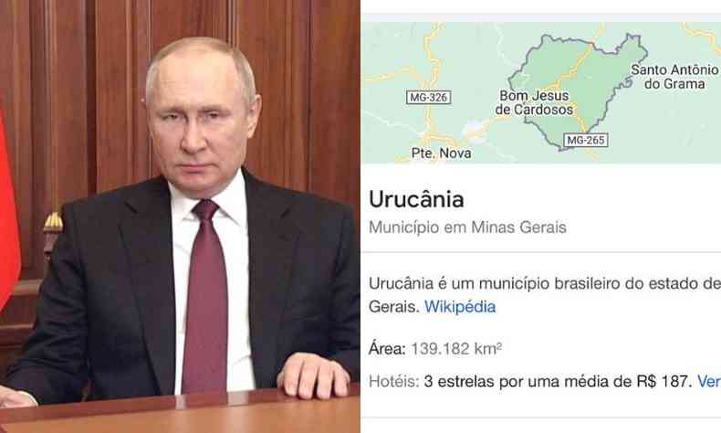 Presidente da Rússia, Vladimir Putin, e Urucânia, município de MG