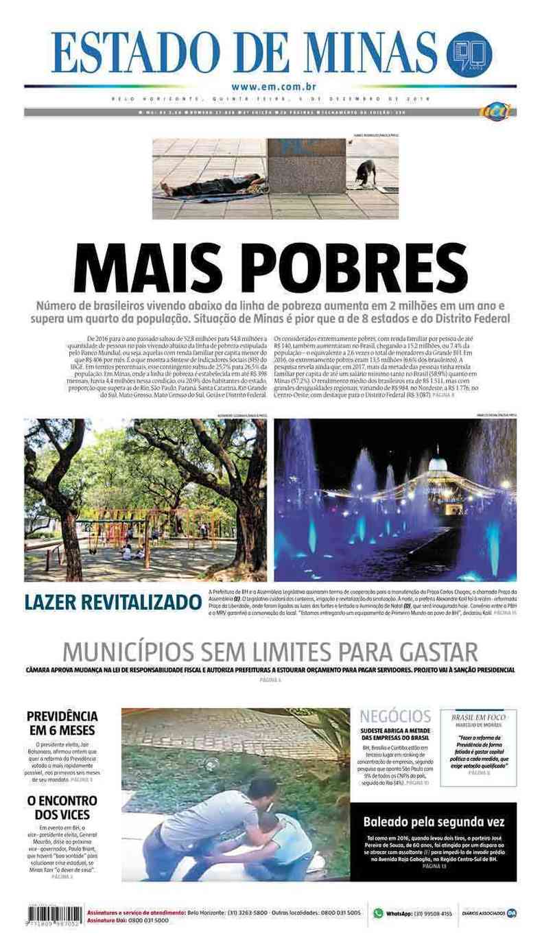 Confira a Capa do Jornal Estado de Minas do dia 06/12/2018(foto: Estado de Minas)