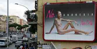 Campanha contra anorexia na Europa utilizou a imagem da atriz francesa Isabelle Caro; pesquisadores apontaram mecanismos em comum entre a doena e os vcios(foto: AFP PHOTO / ANDREAS SOLARO )