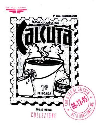 Flyer da casa noturna Sob o Cu de Calcut trazia ilustrao com dois porquinhos ao lado de caldeiro de feijoada