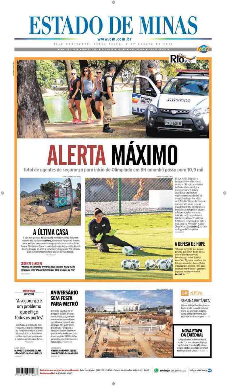 Confira a Capa do Jornal Estado de Minas do dia 02/08/2016