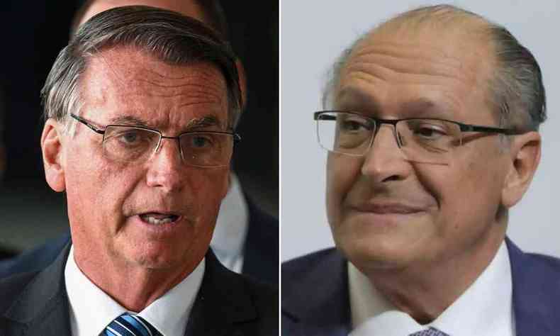 Fotomontagem com Jair Bolsonaro de um lado e Geraldo Alckmin do outro