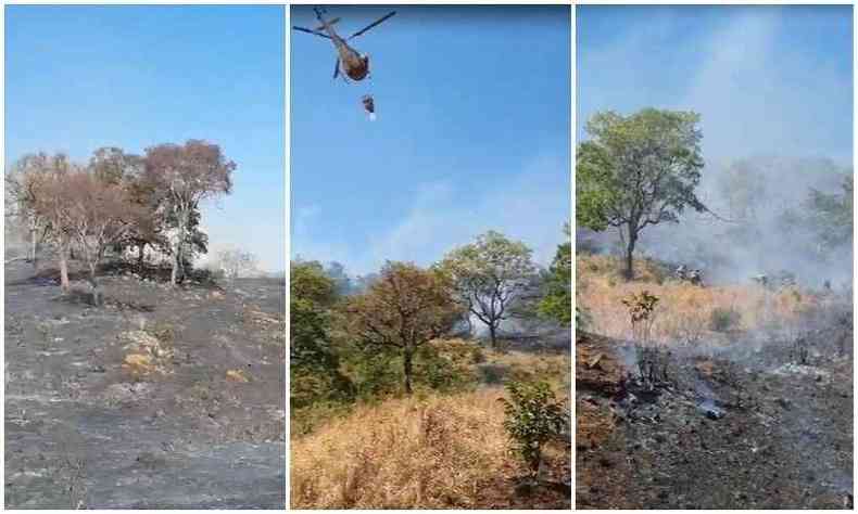 O incndio j destruiu cerca de 400 hectares da reserva florestal(foto: Corpo de Bombeiros de Minas Gerais/Divulgao)