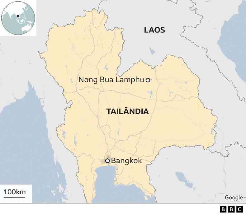 Mapa da Tailndia mostrando onde ocorreu o massacre