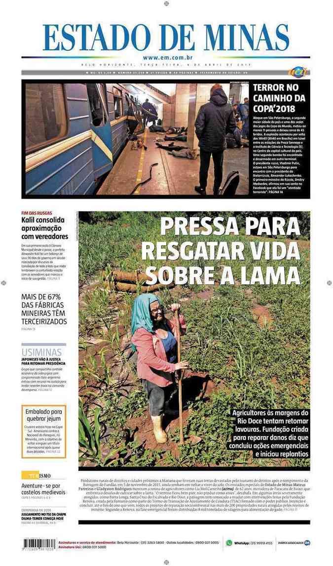 Confira a Capa do Jornal Estado de Minas do dia 04/04/2017