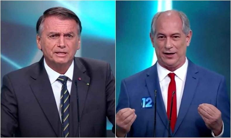 Bolsonaro dispara acusações a Ciro Gomes no debate entre os presidenciáveis do SBT(foto: Reprodução/Youtube) Montagem com Bolsonaro e Ciro Gomes