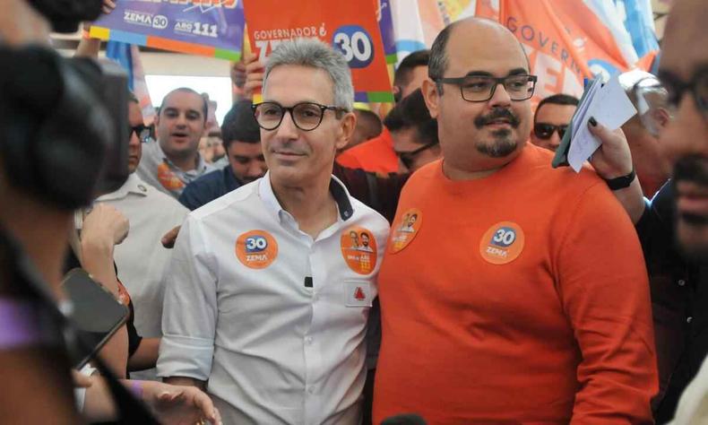 O governador Romeu Zema (Novo) e seu candidato a vice, Mateus Simes