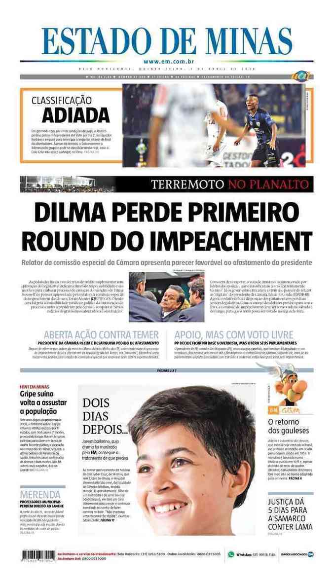 Confira a Capa do Jornal Estado de Minas do dia 07/04/2016