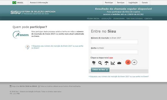 Estudantes aprovados em primeira chamada devem se matricular nas instituições até 7 de fevereiro (foto: Reprodução/ http://sisualuno.mec.gov.br/) Estudantes aprovados em primeira chamada devem se matricular nas instituições até 7 de fevereiro (foto: Reprodução/ http://sisualuno.mec.gov.br/)