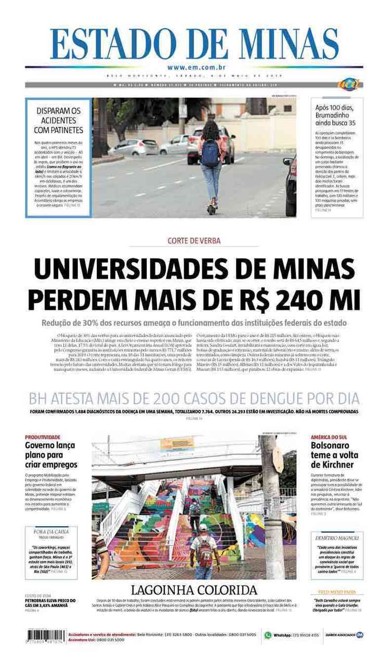 Confira a Capa do Jornal Estado de Minas do dia 04/05/2019(foto: Estado de Minas)