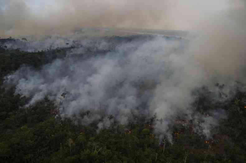 Cena area mostra fumaa intensa subindo de queimada ilegal na regio de Porto Velho (RO)