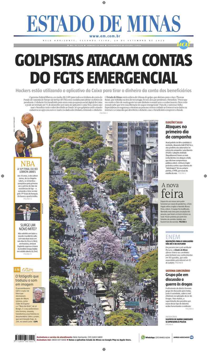 Confira a Capa do Jornal Estado de Minas do dia 28/09/2020(foto: Estado de Minas)