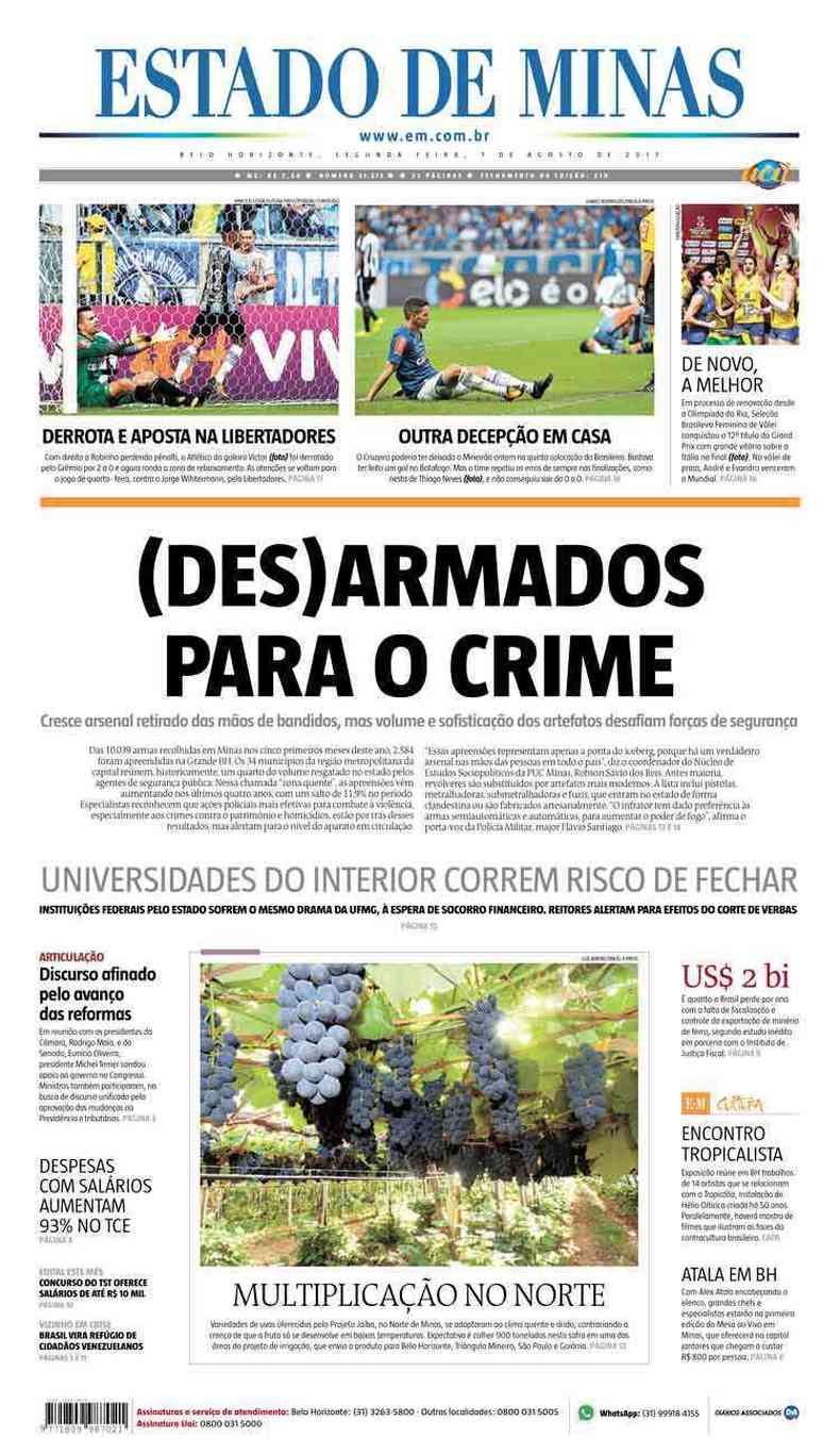 Confira a Capa do Jornal Estado de Minas do dia 07/08/2017