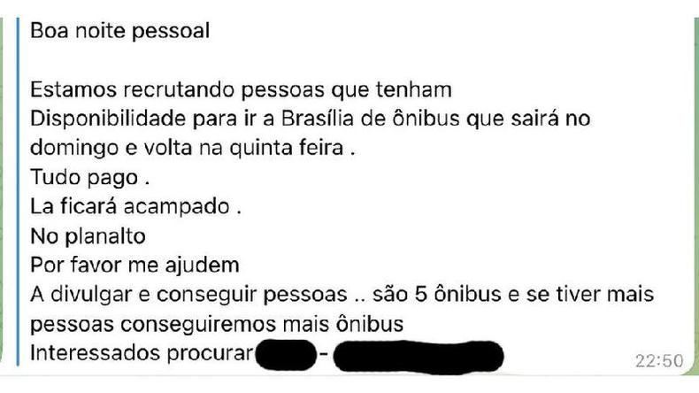 Em outra postagem, h indicao de que tudo seria custeado para quem se disps a ir a Braslia