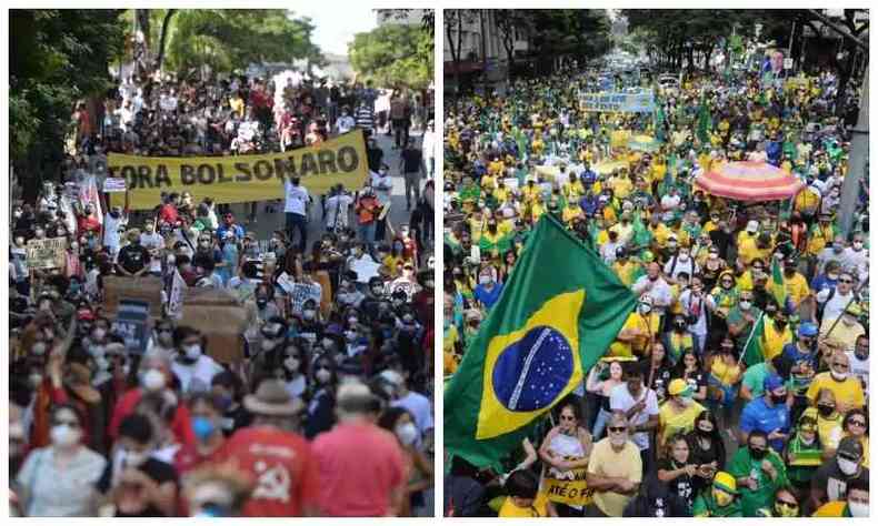 Manifestao contra e a favor de Bolsonaro em ruas de BH