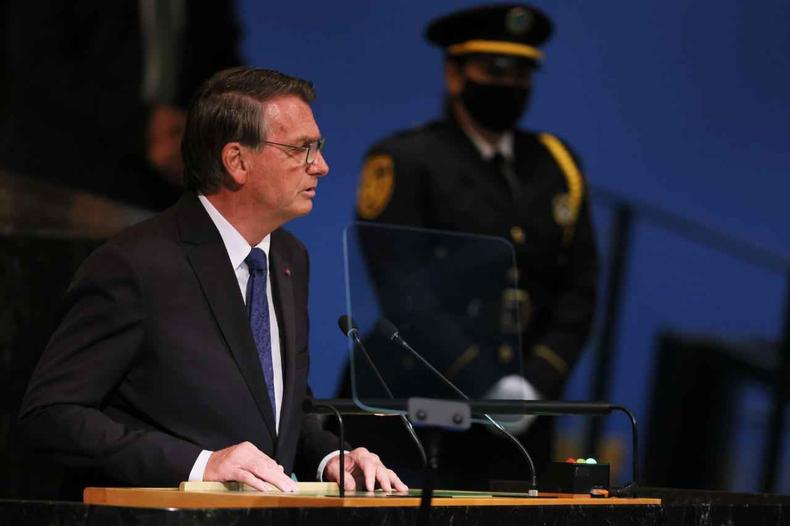Bolsonaro discursando na ONU
