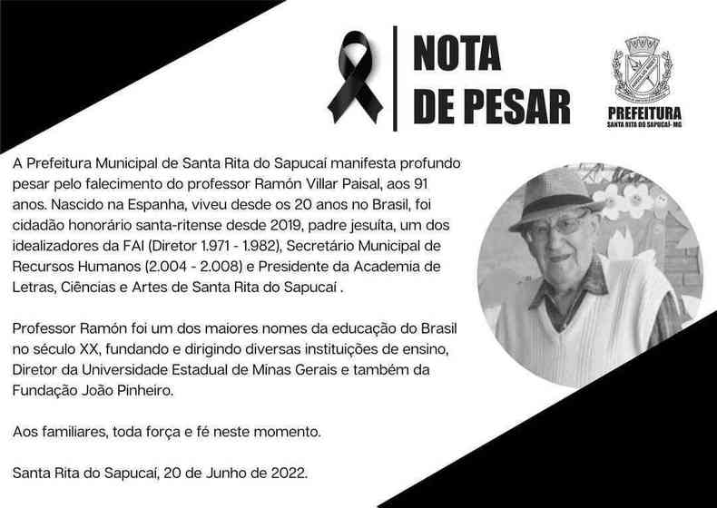 Nota de Pesar - Padre João Caruana