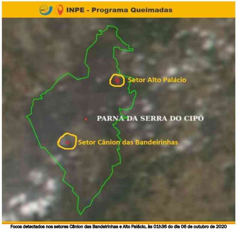 Mapa mostra localizao dos focos encontrados nesta tera(foto: ICMBio/Divulgao)