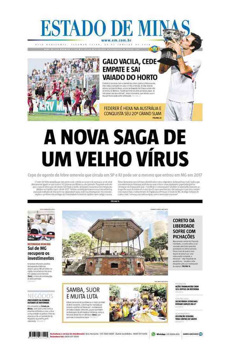 Confira a Capa do Jornal Estado de Minas do dia 29/01/2018