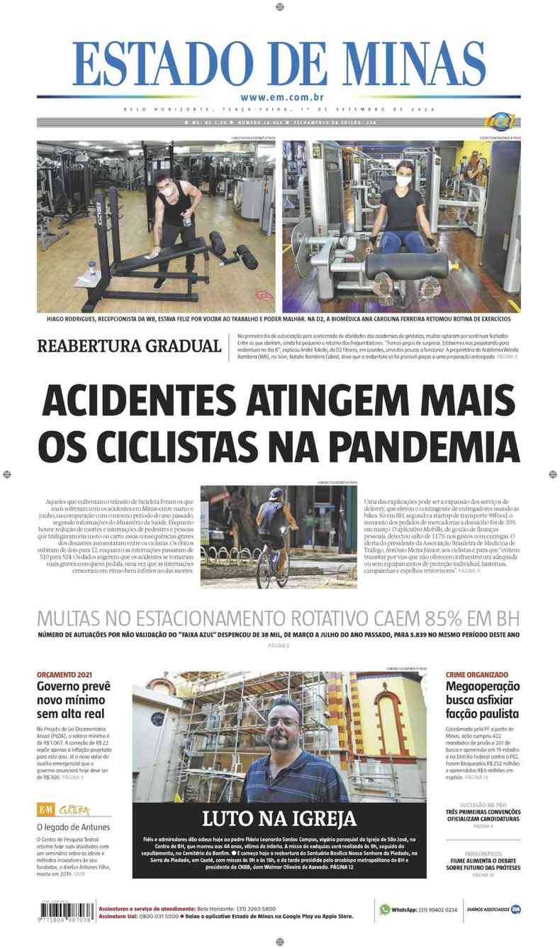 Confira a Capa do Jornal Estado de Minas do dia 01/09/2020(foto: Estado de Minas)