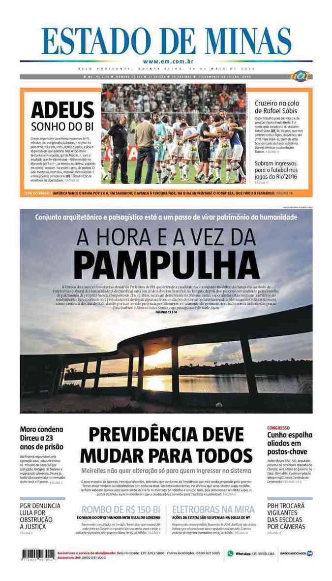 Confira a Capa do Jornal Estado de Minas do dia 19/05/2016