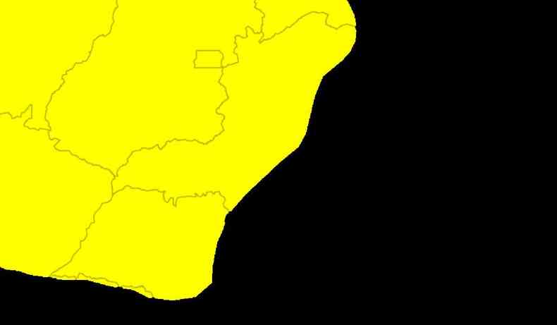 Mapa de Minas Gerais indicando a poro do estado atingida pelo tempo seco.