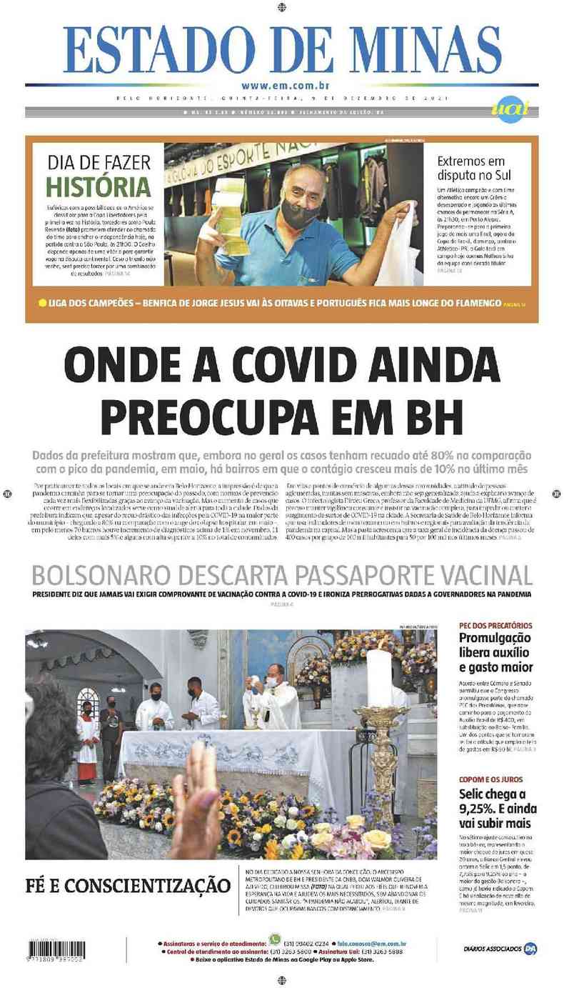 Confira a Capa do Jornal Estado de Minas do dia 09/12/2021