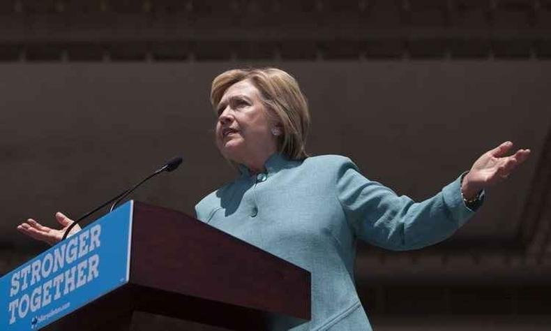 Hillary Clinton durante discurso em Atlantic City, New Jersey, no �ltimo dia 6(foto: AFP )