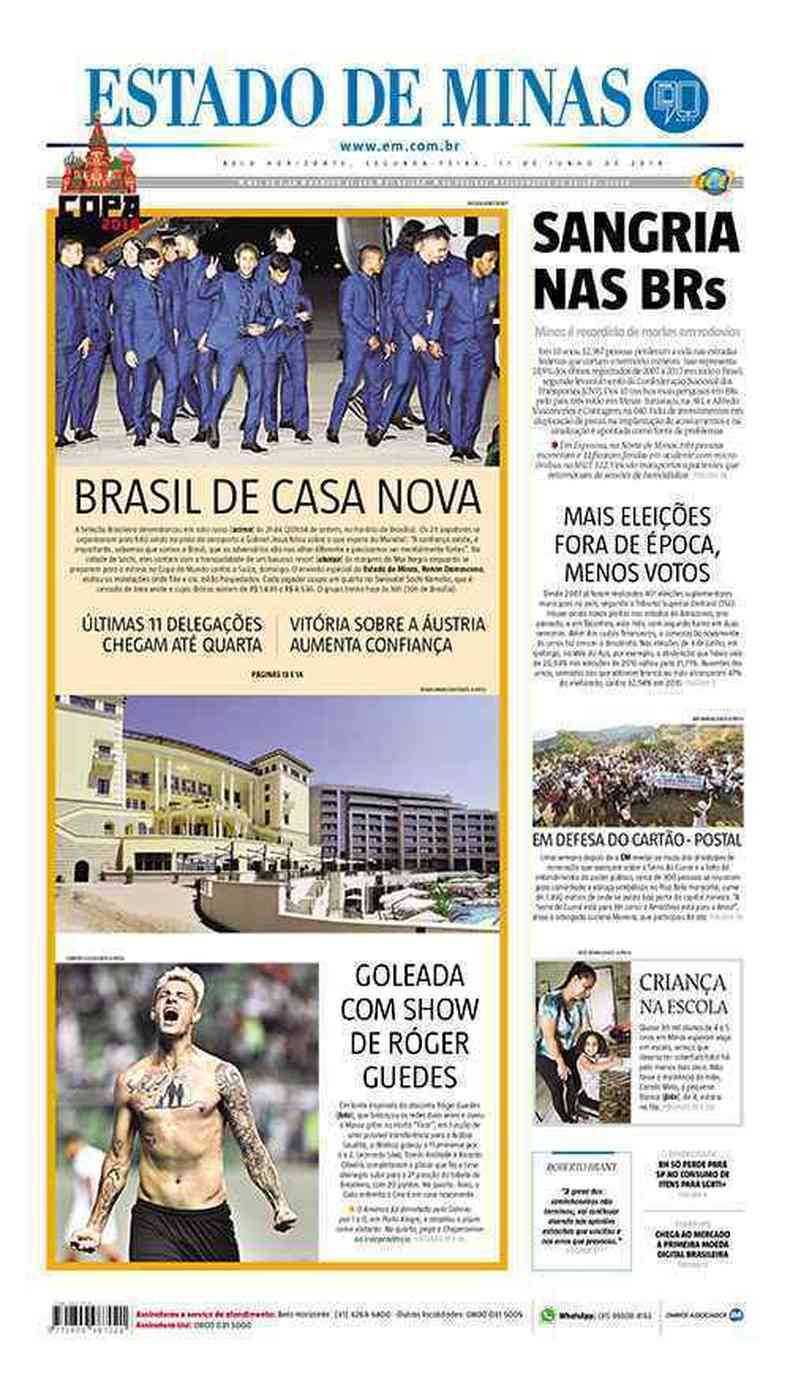 Confira a Capa do Jornal Estado de Minas do dia 11/06/2018