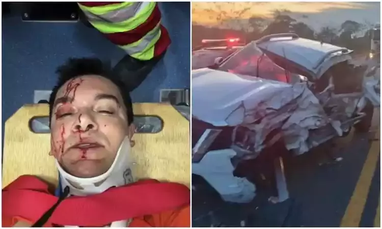 Cantor ficou muito ferido no acidente, carro foi destrudo