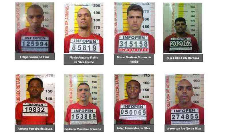 Lista dos presos que fugiram da Nelson Hungria(foto: Seap/Divulgao)