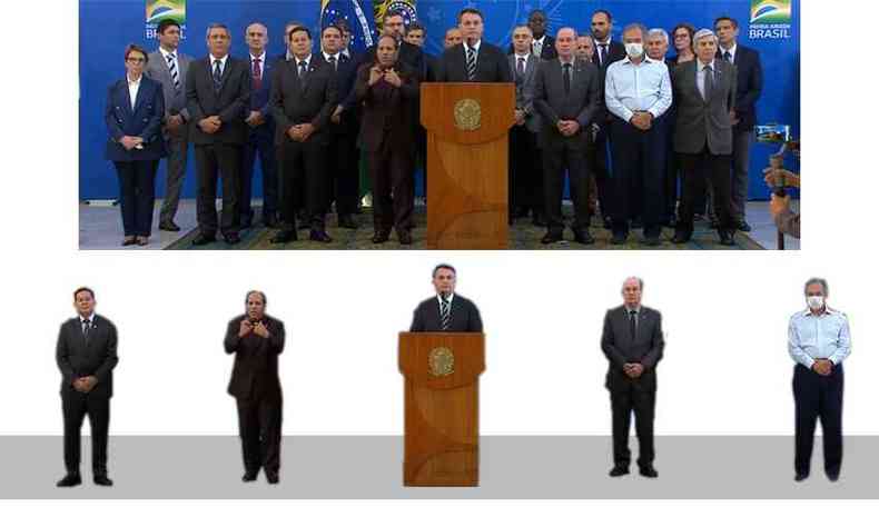Como foi e como deveria ter sido o pronunciamento do presidente Bolsonaro(foto: Reproduo da TV Brasil e montagem de Fred Bottrel)