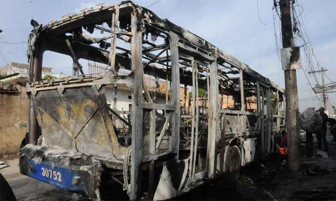 Ônibus queimado na capital mineira: ordem para ataques que destruíram 28 veículos partiu de dentro dos presídios. Noventa pessoas foram detidas e 16 apreendidas (foto: Paulo Filgueiras/EM/DA Press) Ônibus queimado na capital mineira: ordem para ataques que destruíram 28 veículos partiu de dentro dos presídios. Noventa pessoas foram detidas e 16 apreendidas (foto: Paulo Filgueiras/EM/DA Press)
