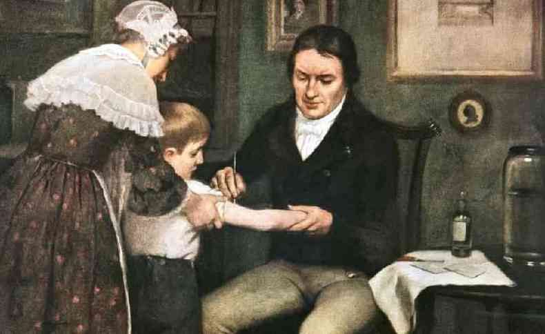 Jenner aplicou a primeira vacina contra a varola em 1796 por meio de um corte (pintura de Ernest Board)(foto: Getty Images)