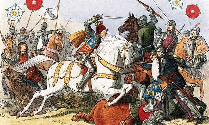 Guerra das Duas Rosas: confronto das dinastias York e Lancaster pela coroa britânica. Guerra das Duas Rosas: confronto das dinastias York e Lancaster pela coroa britânica.