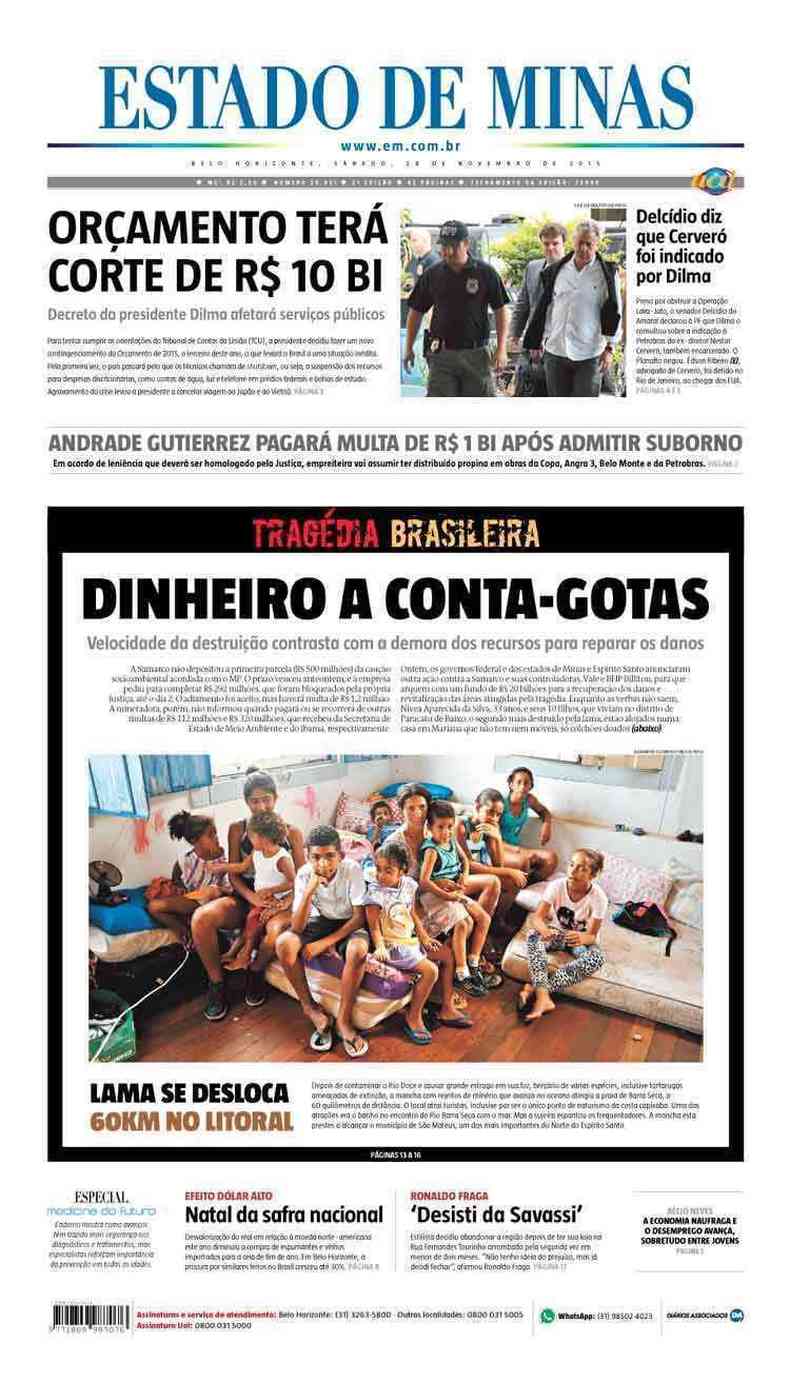 Confira a Capa do Jornal Estado de Minas do dia 28/11/2015