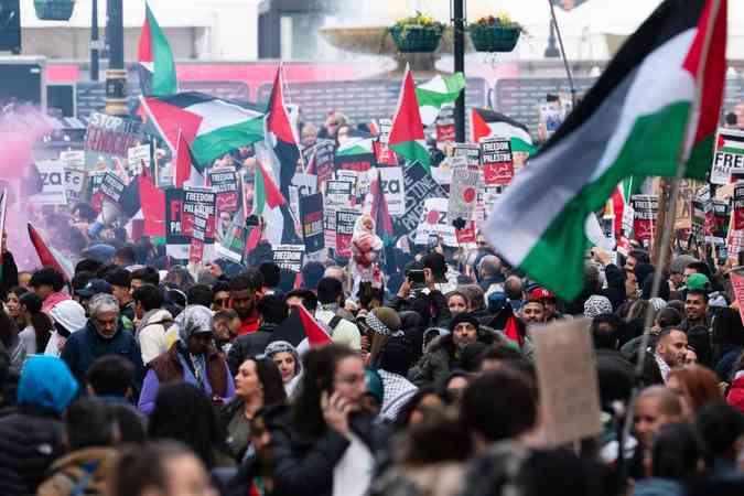 Protesto pr-Palestina no Centro de Londres, no sbado (28/10)Felipe Rabelo
