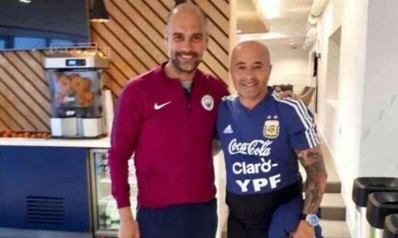 Guardiola e Sampaoli compartilham vises parecidas sobre o futebol(foto: (Foto: Reproduo/Twitter) )