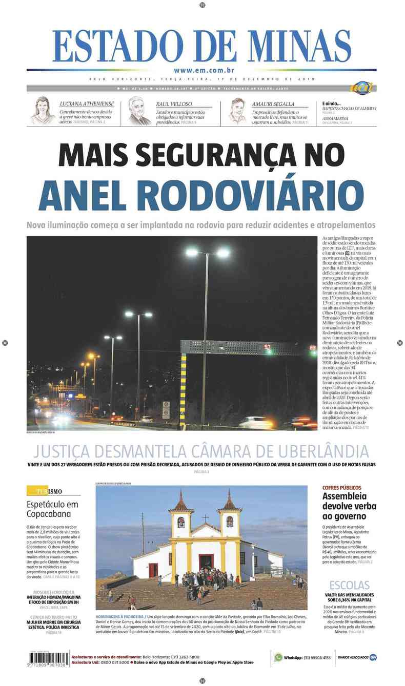 Confira a Capa do Jornal Estado de Minas do dia 17/12/2019(foto: Estado de Minas)