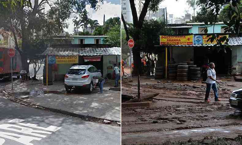 Antes e depois da Rua Paulo Piedade Campos, no Bairro Estoril, Regio Oeste de Belo Horizonte(foto: Google Street View e Paulo Filgueiras/EM D.A Press)