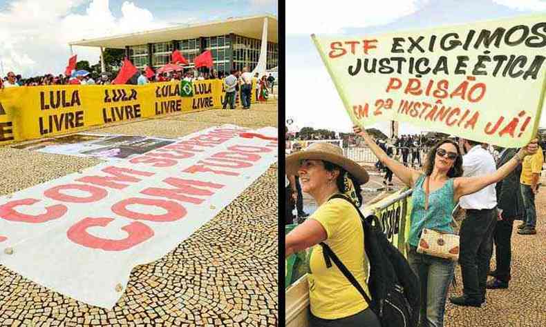 Manifestantes a favor e contra Lula foram para a frente do Supremo Tribunal Federal para pressionar os ministros durante o julgamento(foto: FOTOS JEFFERSON RUDY/AGNCIA SENADO)