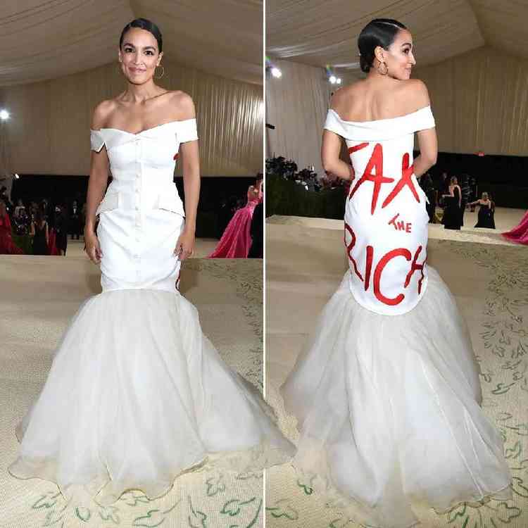 O vestido 'tax the rich' de Alexandria Ocasio-Cortez