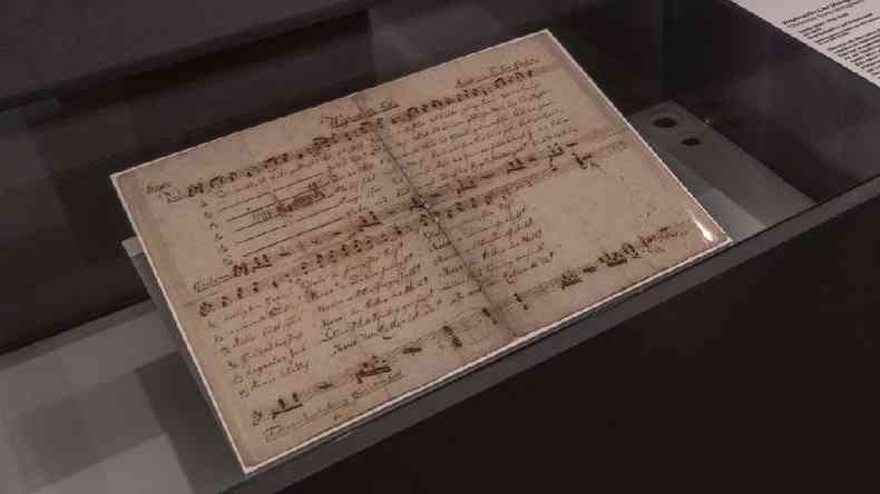Documento com cifra e letra da msica  mantido no museu de Salzburgo