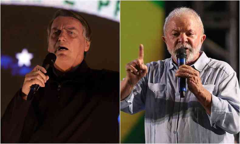 Montagem com Bolsonaro a esquerda e Lula a direita