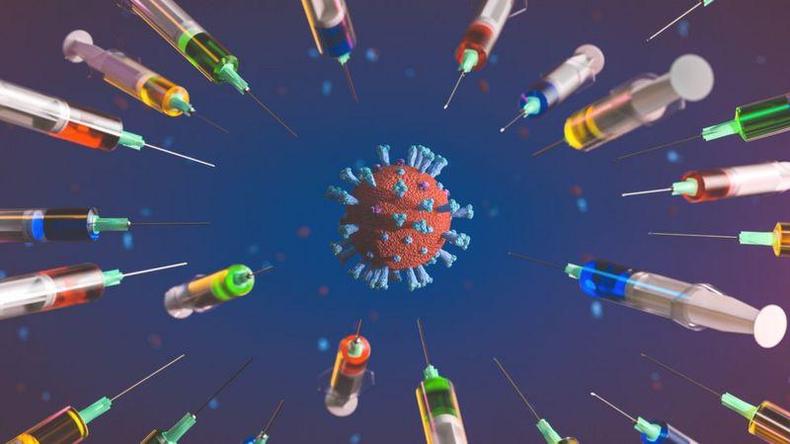 (foto: Getty Images) ilustração de vírus cercado por vacinas