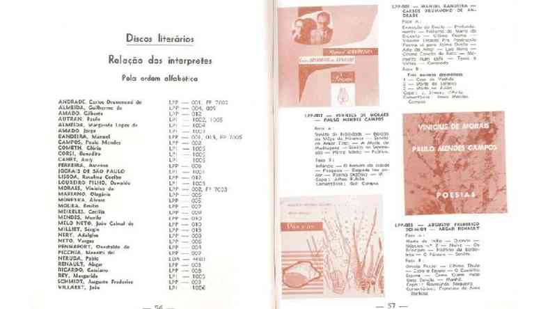 Catlogo da gravadora Festa Discos, que a partir de 1956 lanou lbuns de poesias declamados pelos prprios autores(foto: Acervo Adriano Gomes Filho)