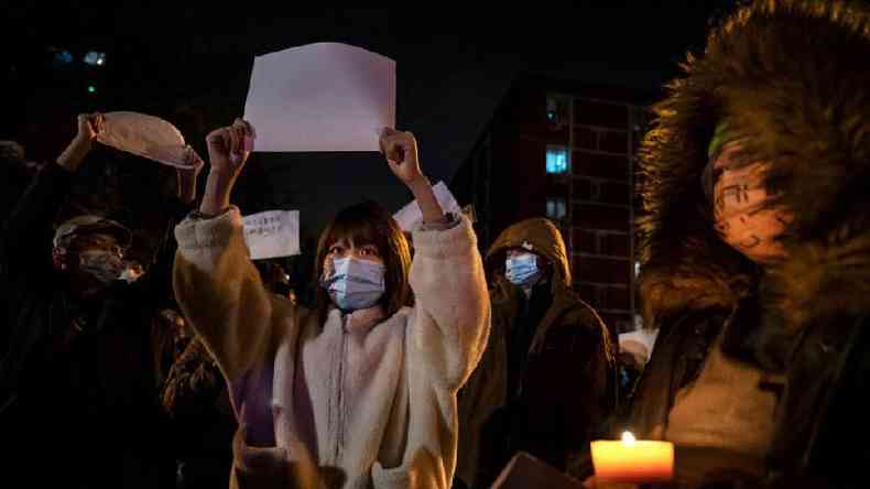 Manifestao em Pequim contra as medidas da poltica de covid zero