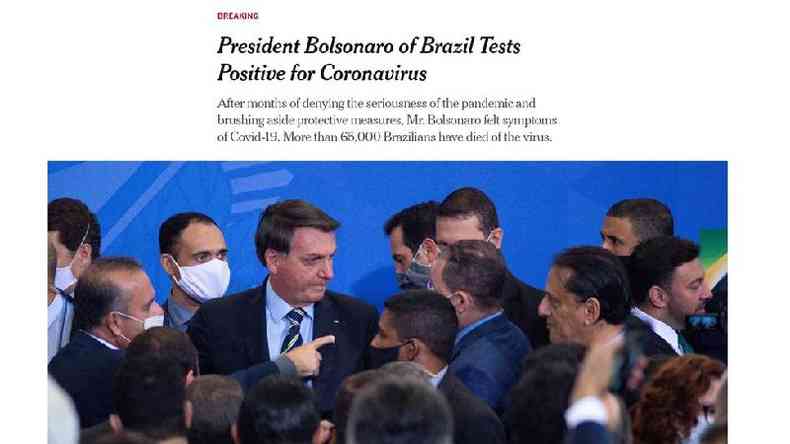 New York Times destacou que Bolsonaro negou seriedade da pandemia e ignorou medidas de proteo(foto: Reproduo/NYT)
