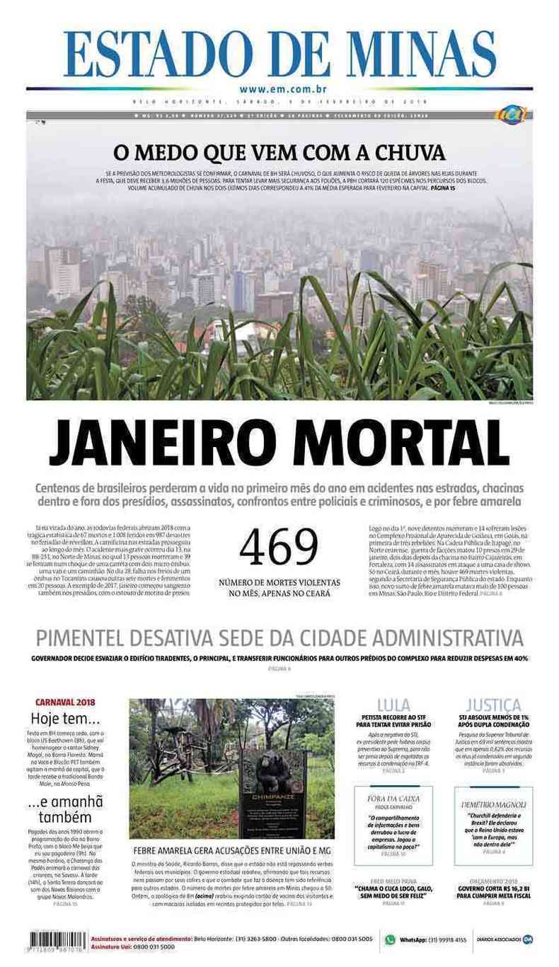 Confira a Capa do Jornal Estado de Minas do dia 03/02/2018